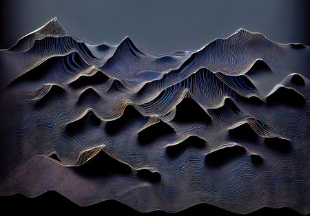 topographic 3d map of abstract mountains on black background. Generative AI, Generative, AI.
