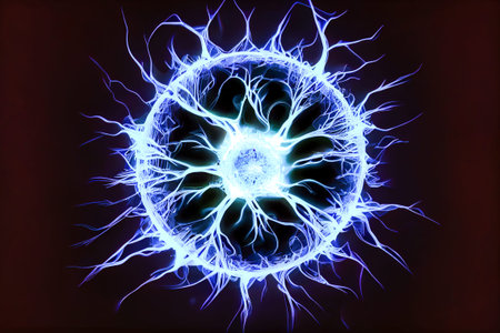 blue plasma ball on black background. Generative AI.