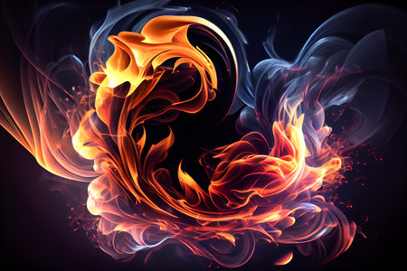 dynamic fire on a black background. Generative AI.の写真素材