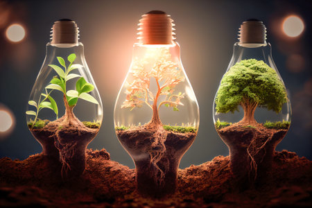 life in light bulbs. plant inside a glass incandescent light bulb. environmental content. Generative...