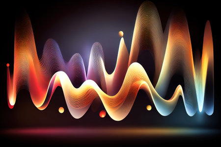 abstract multicolored waves on black background. Generative AI.