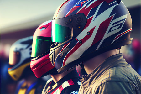 racing helmets close-up. auto moto sport. Generative AI.の写真素材