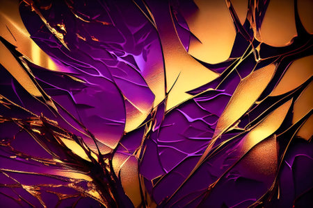 abstract background of 3d gold and purple lines. Generative AI.の写真素材