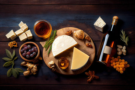 cheese slice top view low key. Generative AI.の写真素材