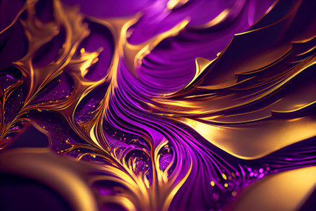 abstract background of 3d gold and purple lines. Generative AI.の写真素材