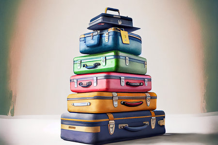 Mountain vintage suitcases. Generative AI.の写真素材