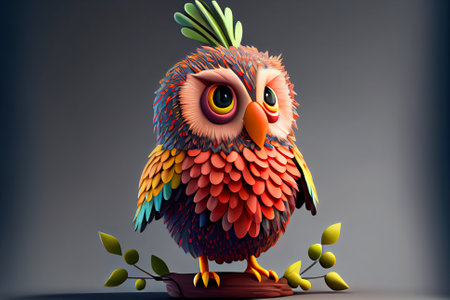 cartoon smart owl close-up. Generative AI.の写真素材