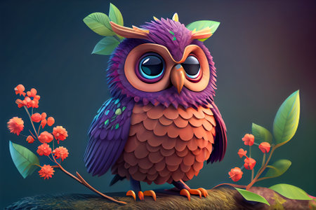 cartoon smart owl close-up. Generative AI.の写真素材