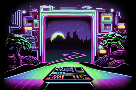 Neon futuristic future illustration. Generative AI, Generative, AI.