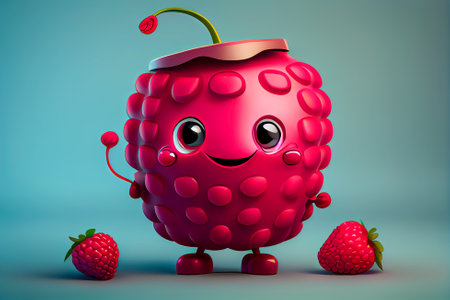 cartoon red raspberry with eyes. Generative AI, Generative, AI.の写真素材
