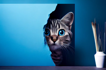 kitten peeking around the corner. Generative AI, Generative, AI.の写真素材