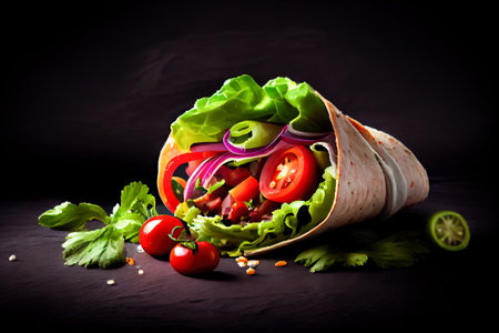 vegan shawarma roll on a black background. Generative AI, Generative, AI.の写真素材
