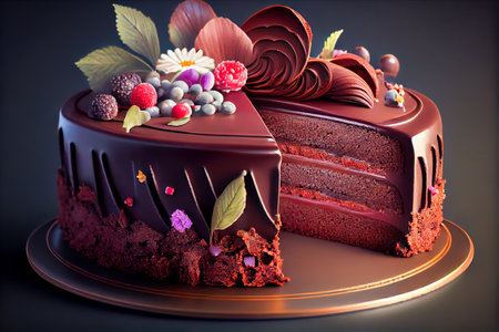Chocolate cake with fresh berries. Generative AI, Generative, AI.の写真素材
