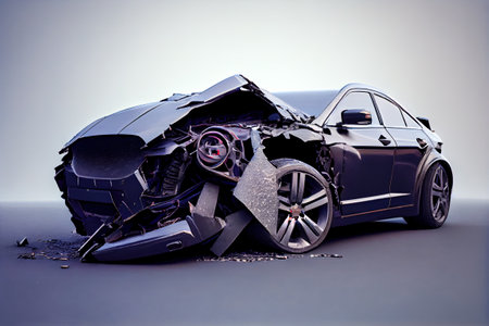 Broken car. image representing an accident. Generative AI, Generative, AI.の写真素材