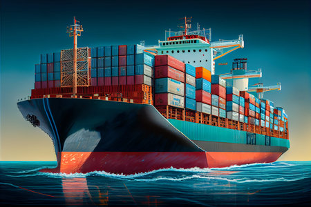 close-up of a container ship at sea. Generative AI, Generative, AI.