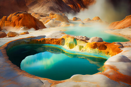 Hot natural springs in the national park. Generative AI, Generative, AI.の素材