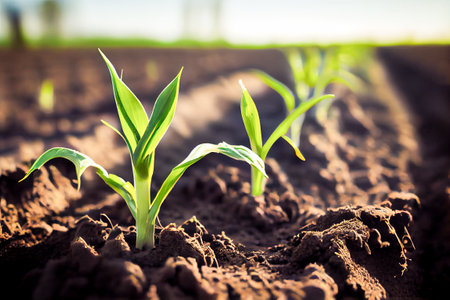 green sprouts in the field. Generative AI, Generative, AI.の素材