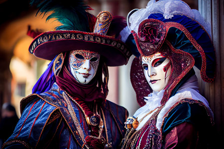portrait of a couple in venetian costumes. Generative AI, Generative, AI.の素材