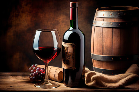 Glass and bottle of red wine. Generative AI, Generative, AI.の素材