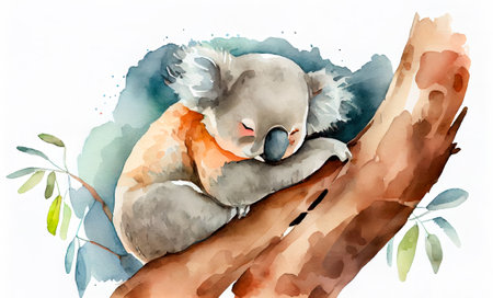 watercolor illustration sleeping koala. Generative AI, Generative, AI.の素材