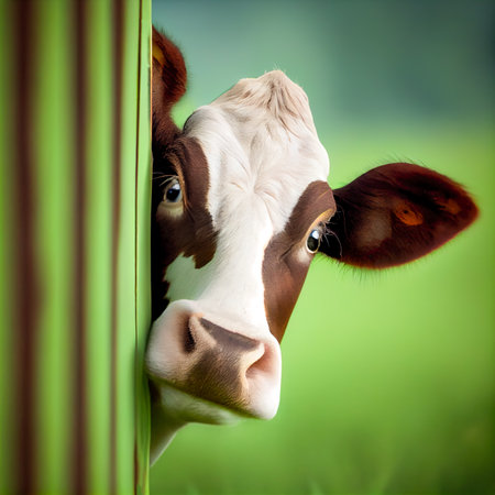 cow peeking around the corner. Generative AI, Generative, AI.の素材