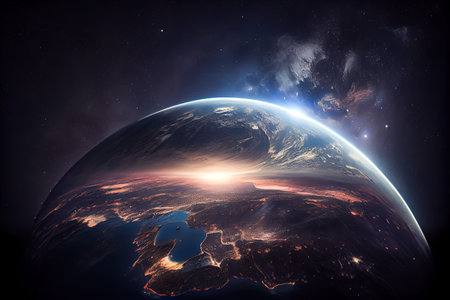 Surface of the planet Earth in space. Generative AI, Generative, AI.の素材