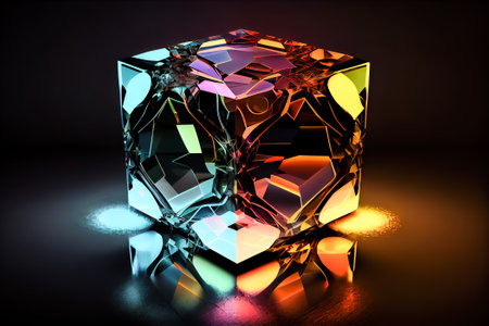 Colored glowing geometric shape on a black background. Generative AI, Generative, AI/の素材