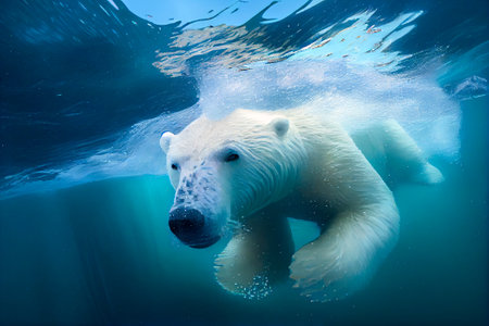 polar bear swim underwater. Generative AI, Generative, AI.の素材
