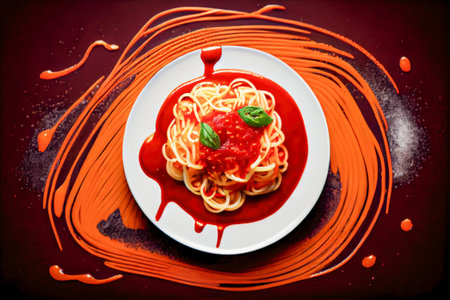 haute cuisine spaghetti with tomato sauce. Generative AI, Generative, AI.の素材