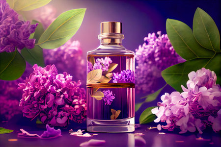 abstract bottle of lilac perfume. Generative AI.の素材