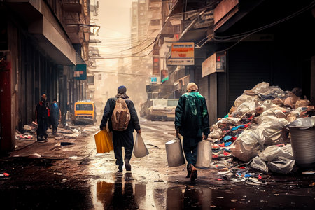 City with garbage on the streets. Generative AI.の素材