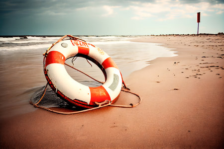 lifeline on the beach. Generative AI.の素材