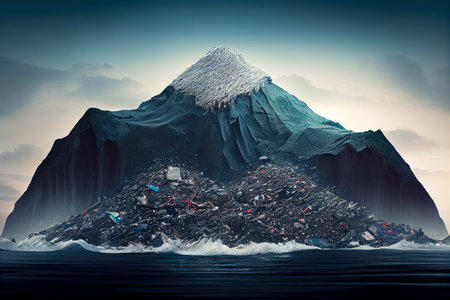 trash island in the ocean. Generative AI.の素材