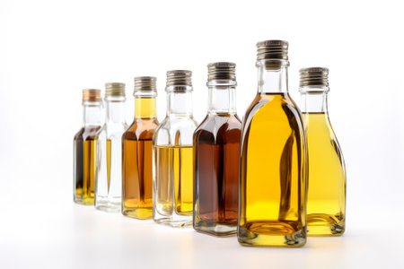 Olive oil bottles isolated on a white background with clipping path. Generative AI.の素材
