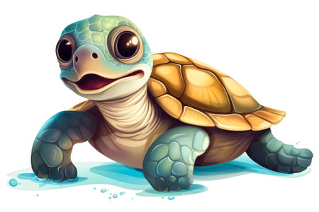 Illustration of a cute cartoon turtle on a white background for design. Generative AI.の素材