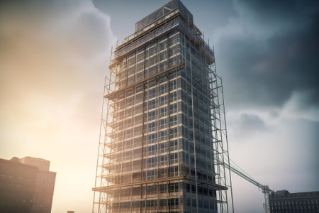 skyscraper construction. Generative AI.の素材