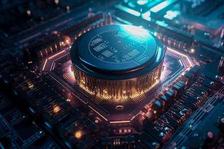 circuit board close up. technology background. 3d rendering. Generative AI.の素材