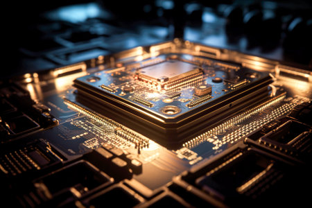 circuit board close up. technology background. 3d rendering. Generative AI.の素材