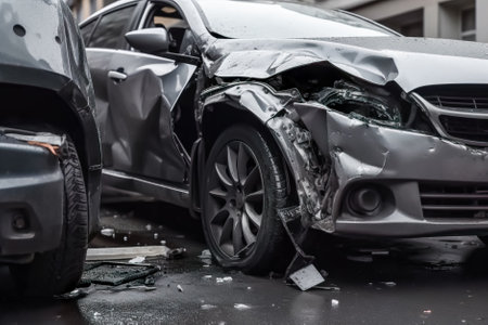 Car crash accident on the road. Car crash accident on the road. Generative AI.の素材