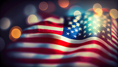 american flag with beautiful bokeh. Generative AI.の素材