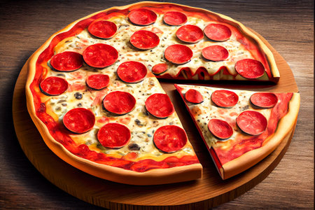 Appetizing pepperoni pizza. Generative AI, Generative, AI.の素材