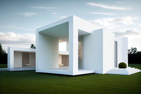 Modern in the architecture of a private house. Generative AI, Generative, AI.の素材