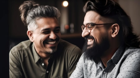 two gay men smiling elegantly. Generative AI.の素材