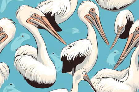 Seamless pattern with pelicans. Generative AI.の素材