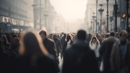 Crowd of people in the city centre. Generative AI.の素材