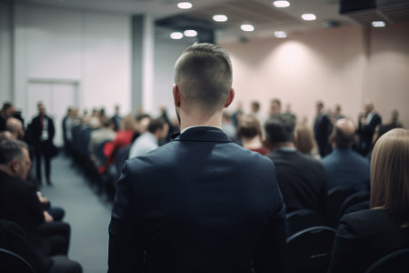 Business and entrepreneurship symposium. Speaker giving a talk at business meeting. Generative AI.の素材