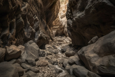 Beautiful view of the inside of a cave. Generative AI.の素材