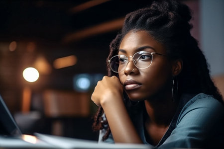 Serious african american businesswoman. Generative AI.の素材