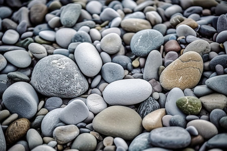Colorful pebble stones on the beach, close-up. Generative AI.の素材