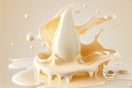 cream or yogurt splashing on a white background. Generative AI.の素材